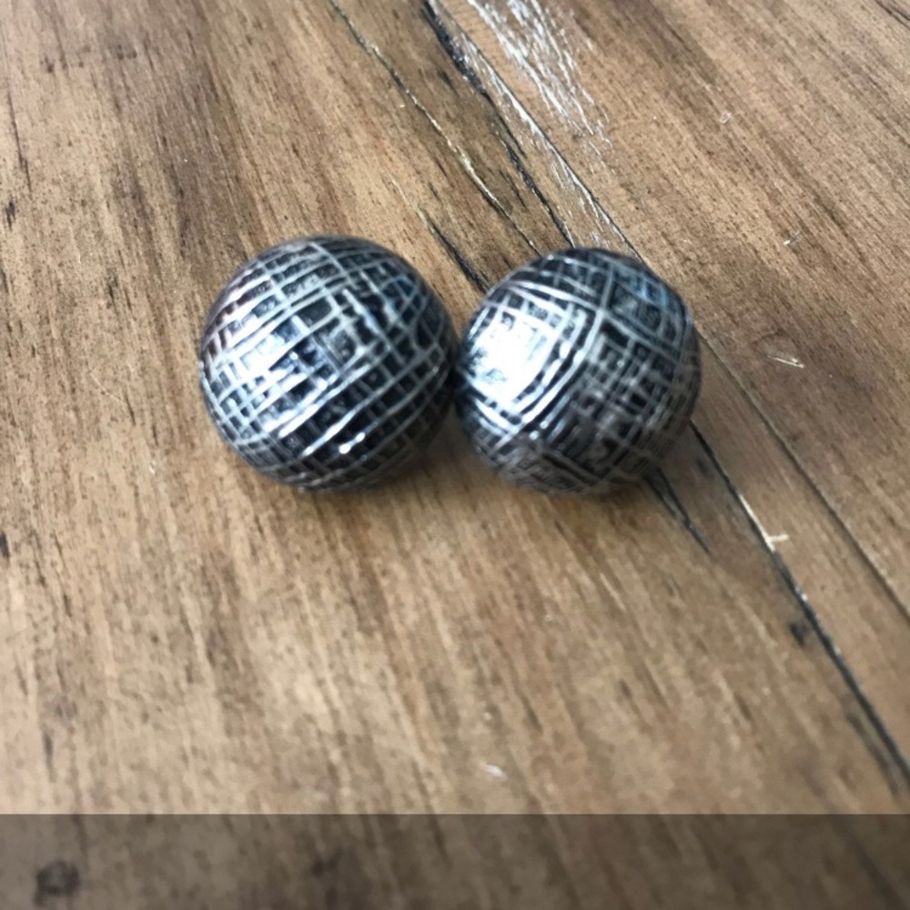 Silver Button Earrings - Picture 2 of 3